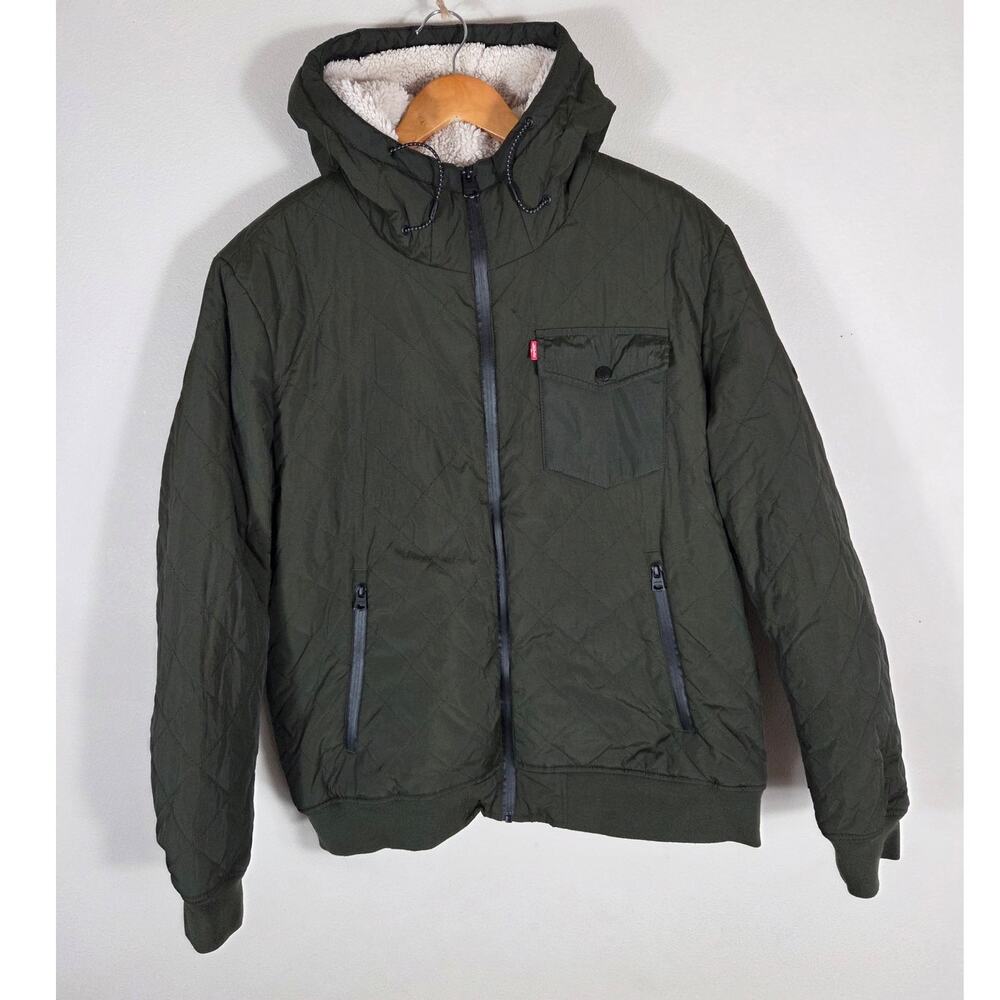Levi's Diamond Quilted Sherpa Lined Hooded Men's Bomber Jacket Green Size XL